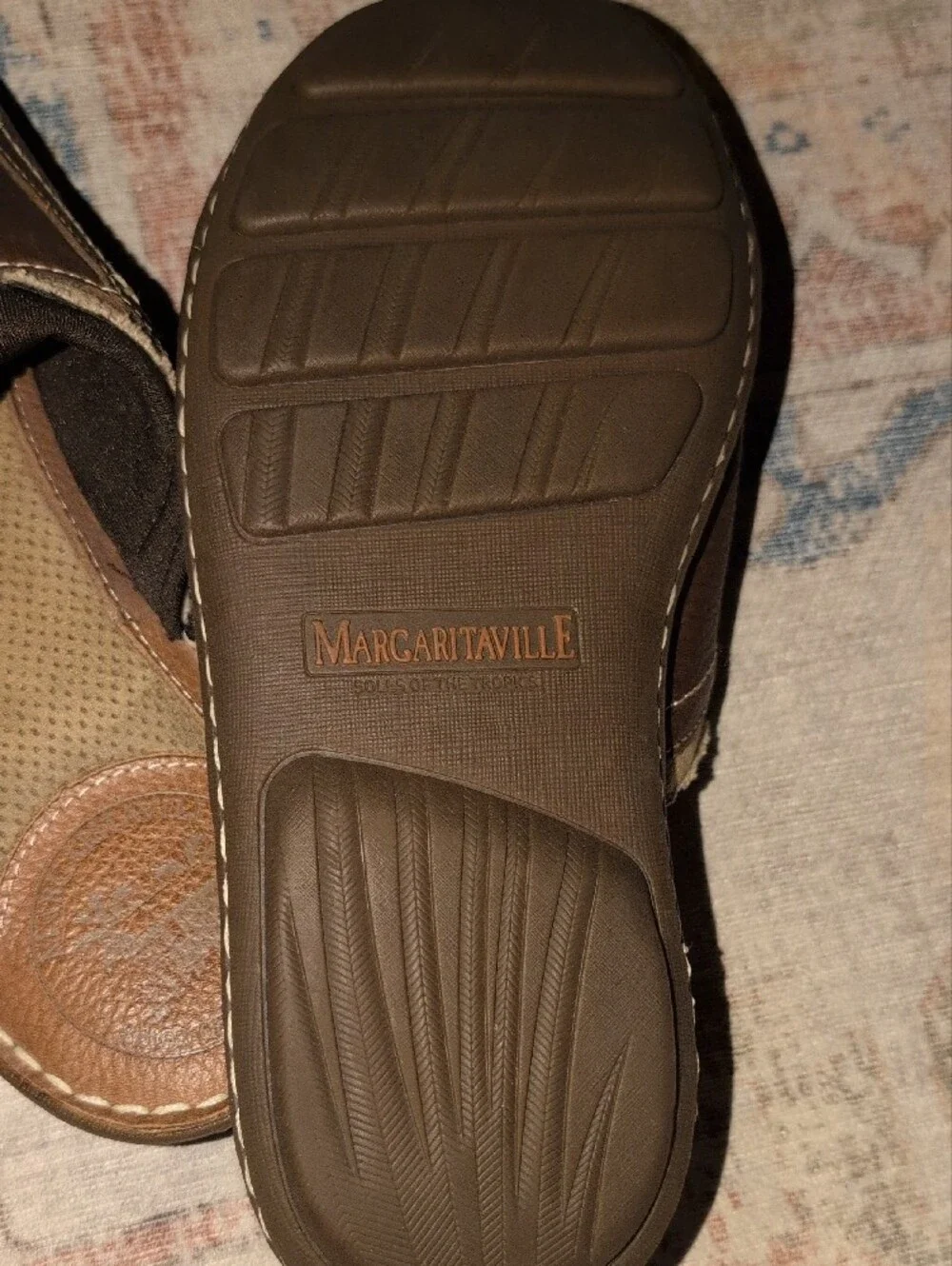Margaritaville Men's Leather Brown & Tan Slide Sandals